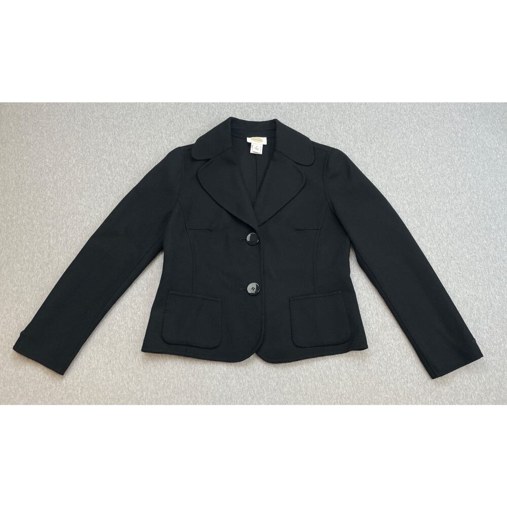 Talbots Blazer Womens 8 Black 100% Wool Notch Lapel 2 Button